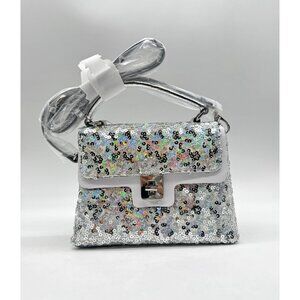 On 34th Macy's Tandii soft satchel top handle small crossbody bag -SILVER SEQUIN